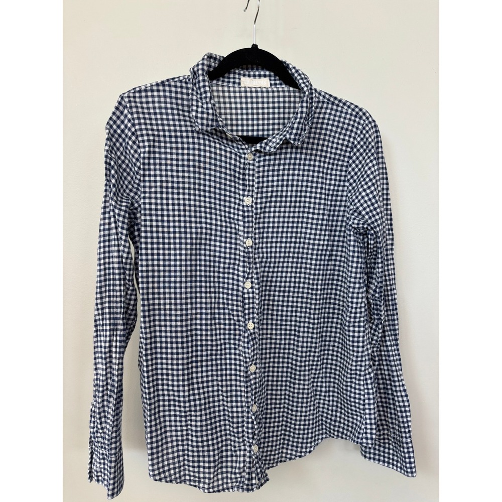 CP Shades Gingham Button Down Shirt Navy Blue White Cotton Long Sleeve Medium
